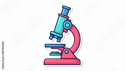 Cartoon microscope with pink base and blue accents