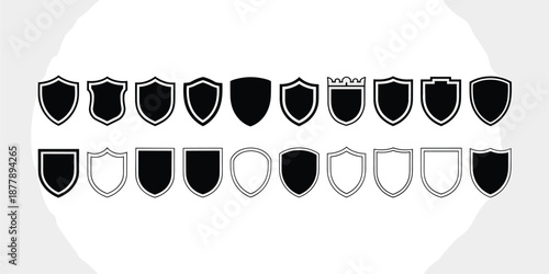 Collection of shield vector icons in various shapes and styles for security protection logo designs emblem and badge graphic elements medieval heraldry concept symbol set for business company branding