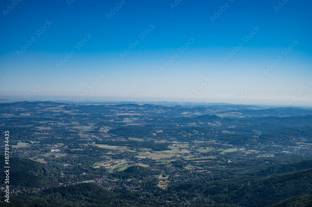 Obraz premium Sněžka Peak, Poland 02 July 2025, walk on Sněžka and view of Poland and the Czech Republic, visit to the top of the mountain.