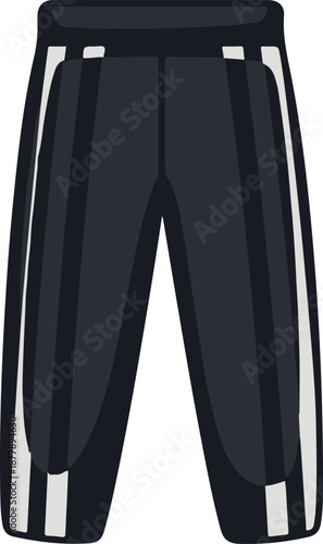 Black athletic pants with white vertical stripes down each leg