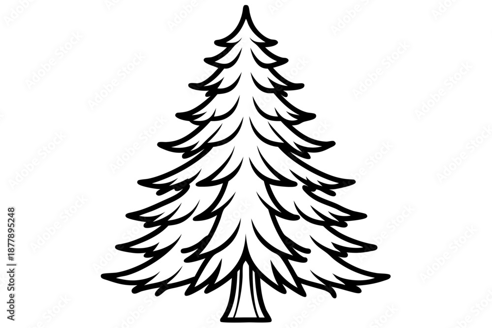 Obraz premium Outlined Pine Tree Silhouette Icon for Winter, Forest, and Nature Design