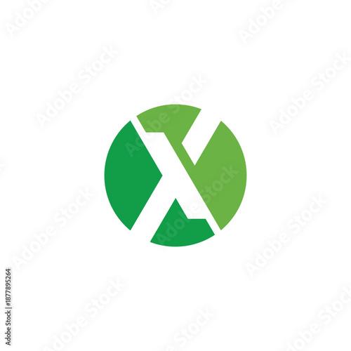 Abstract geometric 'X' mark enclosed within a vibrant gradient green circle, symbolizing connectivity, innovation, and sustainable growth for a modern corporate identity or digital brand