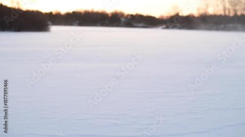 cinematic frozen lake morning natural light, shalow depth of fied video