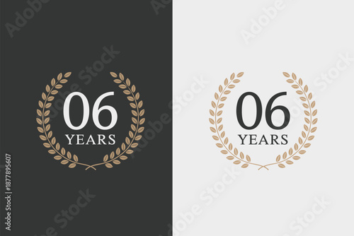 Elegant 06 Years Anniversary Celebration Logo with Laurel Wreath on Contrasting Backgrounds sixth year achievement milestone graphic for business company success luxury branding marketing and corporat