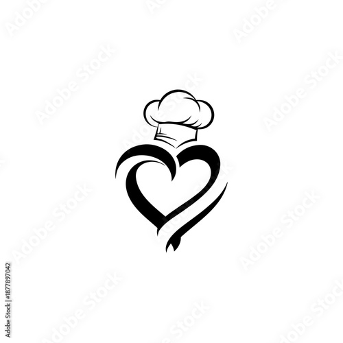 Heart with a chefs hat is perfect for restaurant logos, food blogs, cooking classes, recipe books, and culinary websites. Ideal for foodrelated designs.
