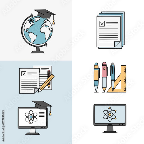 Educationthemed objects like a globe and computer, perfect for educational websites, school materials, and elearning content to enhance visuals.