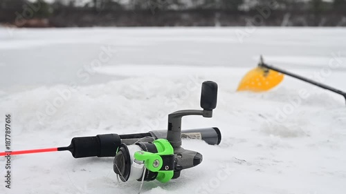 Fishing on Ice, close up on the fishing rod