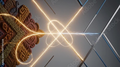 Intricate pattern with glowing neon light and geometric shapes.