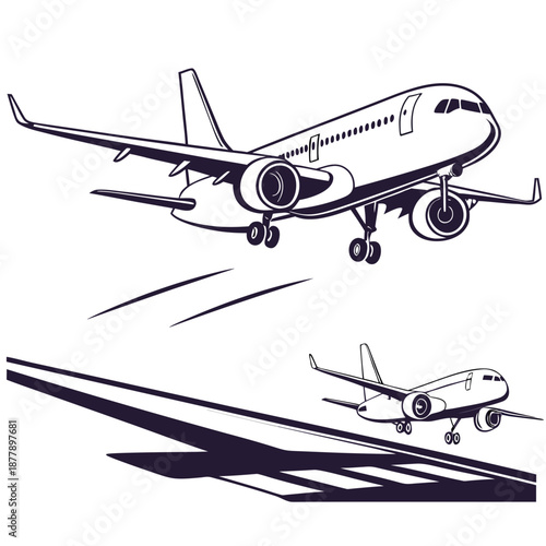 Airplane taking off and landing