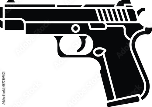 Black pistol handgun silhouette vector illustration firearm weapon design for safety security or law enforcement concept criminal justice system or military applications modern flat style icon crime p
