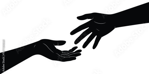 Silhouette hands reaching out offering help and support in black and white minimalist design for charity organization partnership collaboration assistance teamwork hope healthcare concept business agr