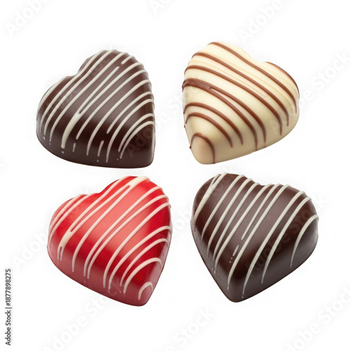 Delicious heart-shaped chocolates isolated on transparent background