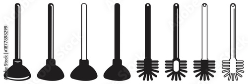 Toilet Brush Set Silhouette Bathroom Cleaning Tools.