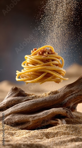 Wallpaper Mural Levitating Spaghetti Carbonara with Falling Seasoning Torontodigital.ca