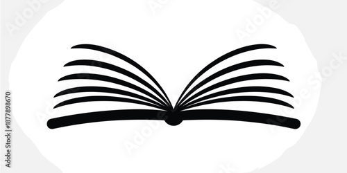 Open book vector illustration for education literature reading concept in black and white minimalist style for library study learning knowledge storytelling publishing textbook school college universi
