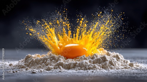 Wallpaper Mural Egg Yolk Splashing into White Flour on Dark Background Torontodigital.ca