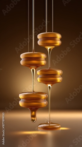 Wallpaper Mural Abstract Golden Liquid Glass Sculpture with Dripping Honey Drops Torontodigital.ca