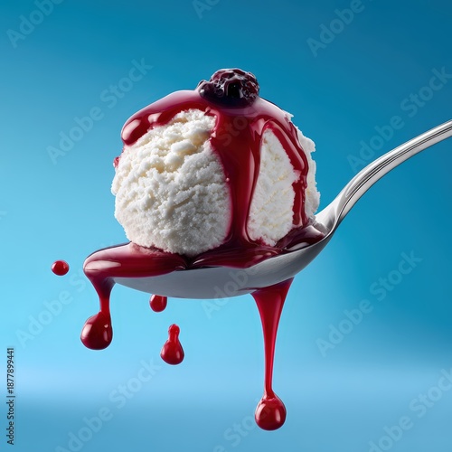 Wallpaper Mural Scoop of Vanilla Ice Cream with Red Berry Syrup on a Spoon Torontodigital.ca