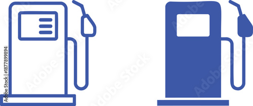 Blue gas pump outline and solid fill fuel station