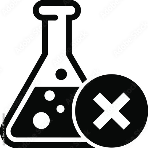 Prohibited chemical substance in flask icon no illegal chemistry lab materials substance restrictions symbol for science research medical healthcare safety regulations warning caution danger health ha