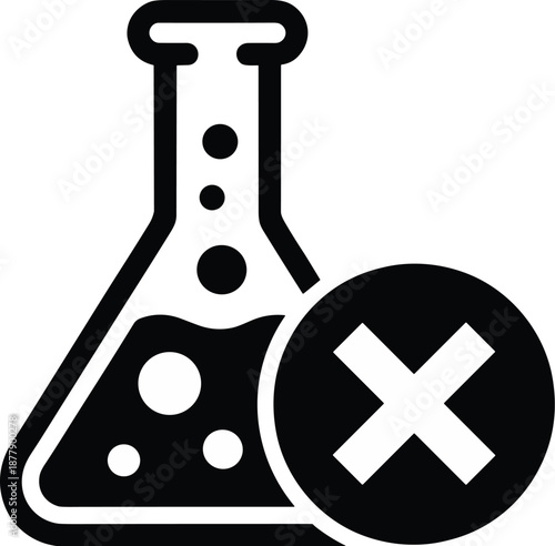 Prohibited Chemical Substance in Erlenmeyer Flask Experiment with X Symbol for Science Research Laboratory Test Gone Wrong Vector Illustration for Pharmaceutical Industry Safety Regulations and Qualit