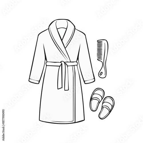 Spa bathrobe and slippers line icon set, wellness relaxation illustration