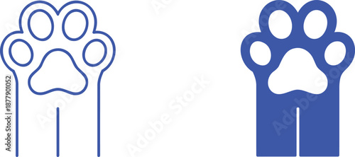 Blue paw print outline and solid fill