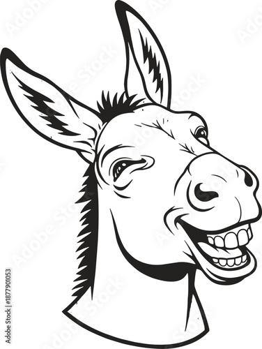 Smiling Frog Head Illustration, Black and White Vector Line Art