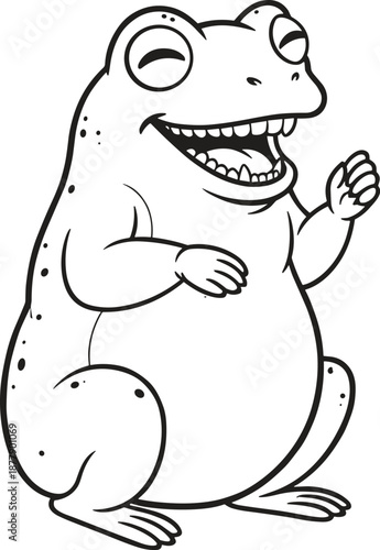 Smiling Frog Head Illustration, Black and White Vector Line Art