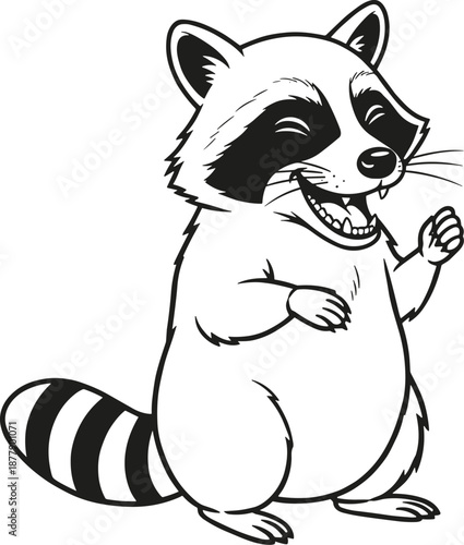 Smiling Raccoon Head Illustration, Black and White Vector Line Art