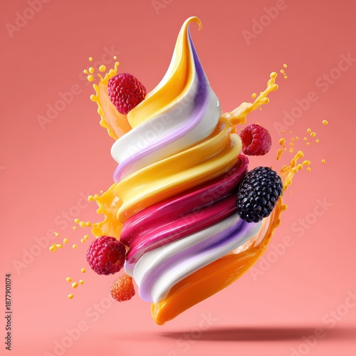 Wallpaper Mural Vibrant Levitating Mixed Berry Soft Serve Ice Cream Swirl Torontodigital.ca