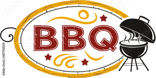 Vintage Barbecue Logo with Kettle Grill and Rustic Frame