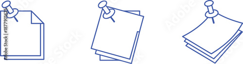 Blue outline paper notes pinned on white background