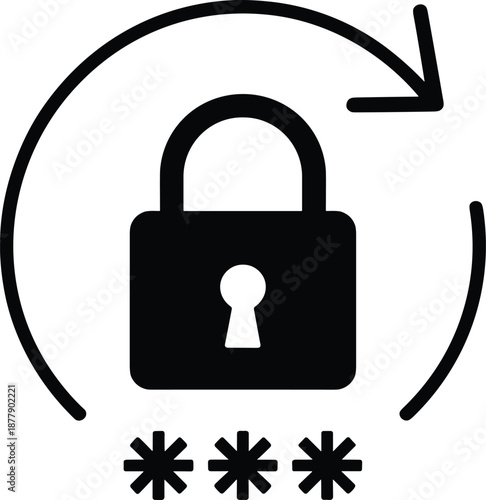Black padlock with circular arrow resetting password in secure authentication process data protection cybersecurity concept for network safety privacy digital security technology solutions vector illu