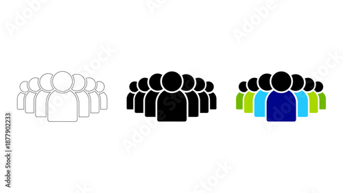Teamwork & collaboration people icons solid, line, colourful styles for group representation