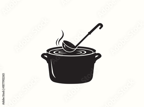 Ladle Stirring Soup in Pot Silhouette with Motion Lines

