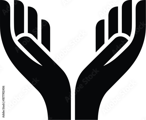 Abstract open human hands reaching upward in hope on clean white background providing support charity care concept in modern minimalist design for healthcare nonprofit organization website graphic res