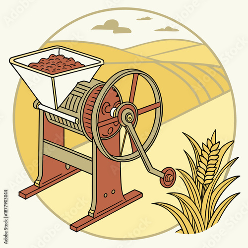 Traditional grain mill in a golden field