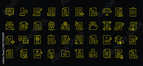 Legal documents icon set. Editable line icons. Vector illustration.