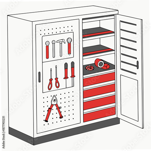 Tool cabinet with organized tools