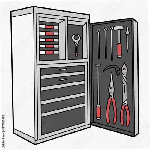 Tool cabinet with various tools