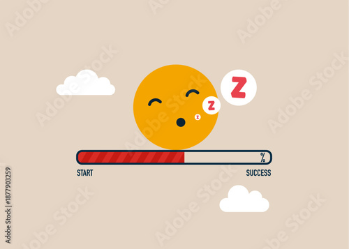 Sleepy smiley on loading. Wasting time in vain. Modern flat vector illustration