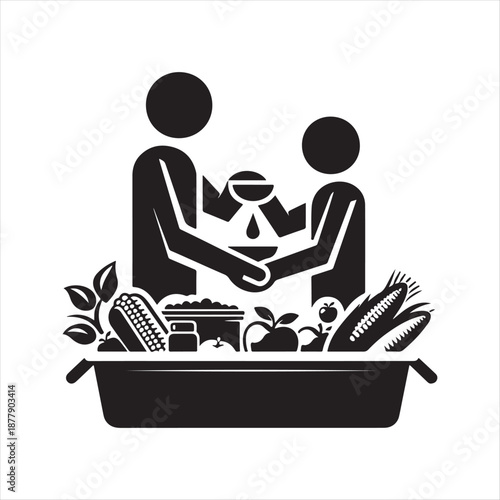 People donating food vector  silhouette outline logo design concept illustration