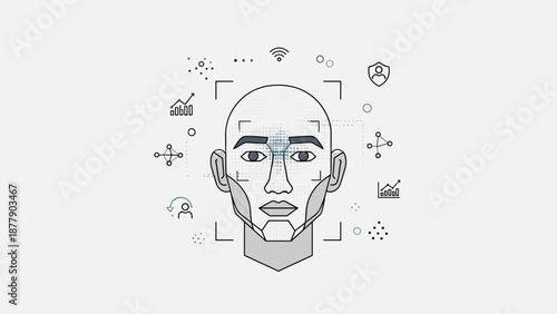 Man face with biometric scanning technology.