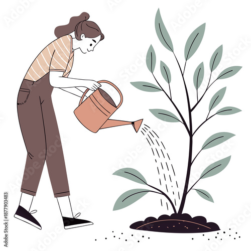 Woman watering a plant