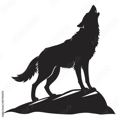 Wolf howling on a rock