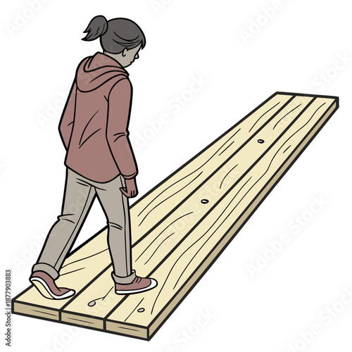 Child walking on wooden plank
