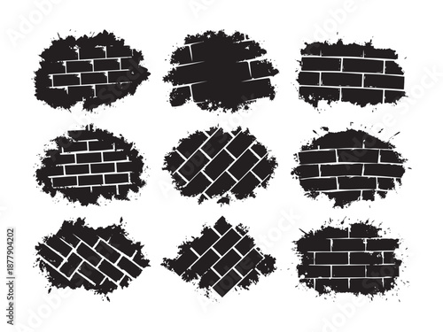Distressed Grunge Brick Wall Shapes Vector Set