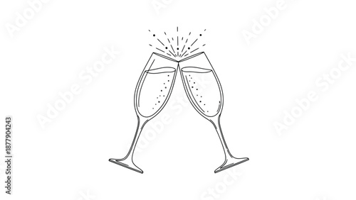 Celebratory champagne glasses clinking together in festive toast