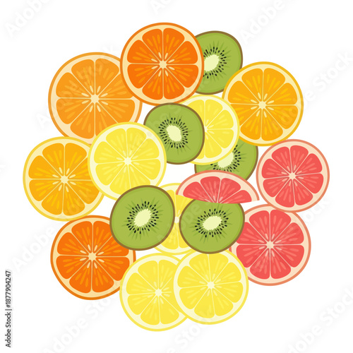 Assorted Citrus Fruits and Kiwi Slices.